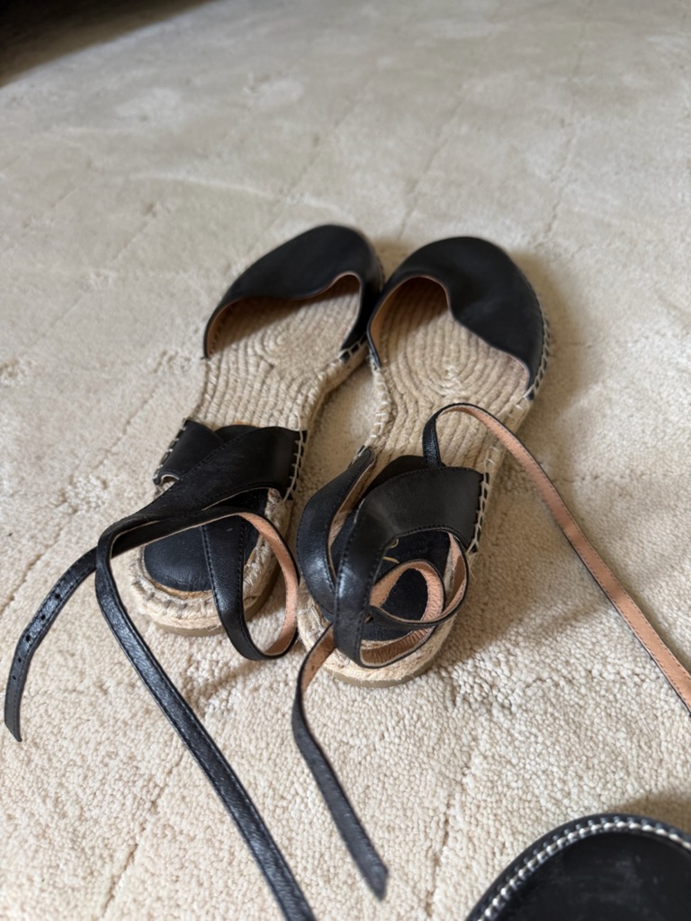 Joie Black Leather Lace-Up Espadrille Flats
